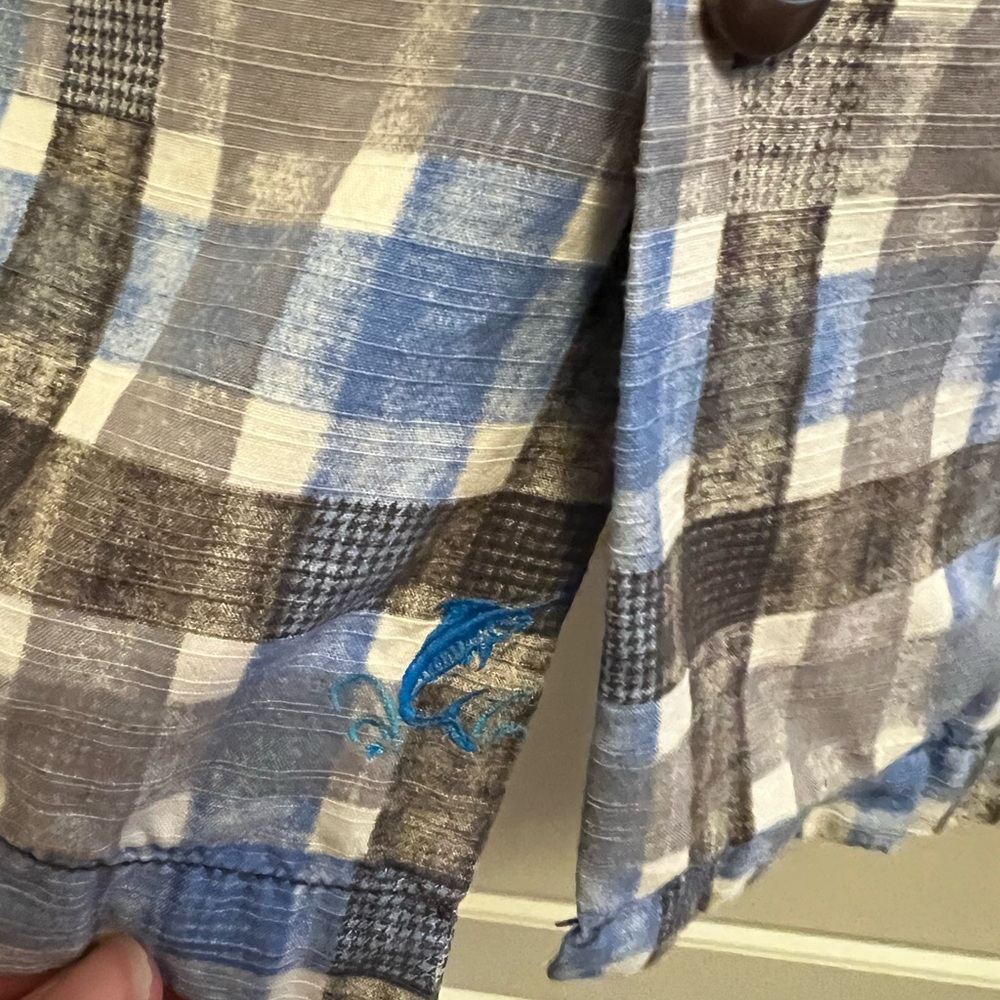 Tommy Bahama Blue and Gray Plaid Short-Sleeve Camp Shirt - Picture 2 of 5